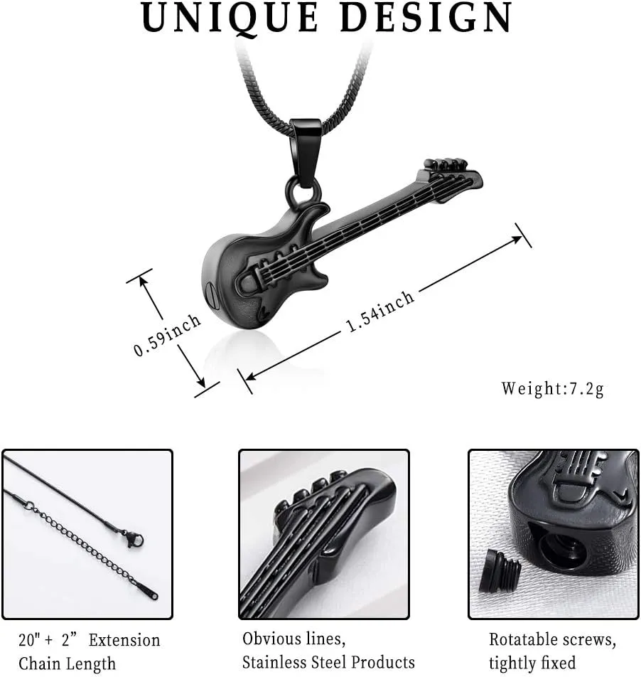 memorial jewelry Musical Instrument Cremation Necklace for Women&Men Guitar Urn Necklace for Ashes