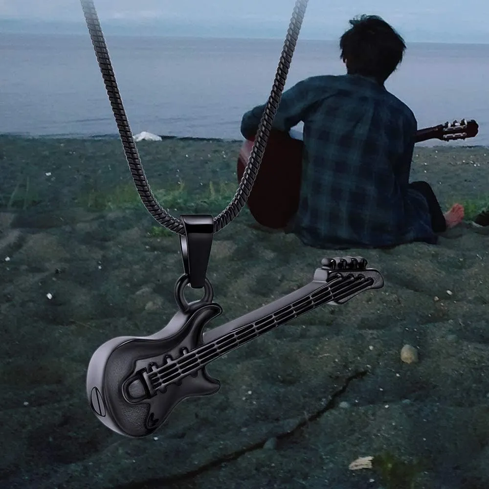 memorial jewelry Musical Instrument Cremation Necklace for Women&Men Guitar Urn Necklace for Ashes