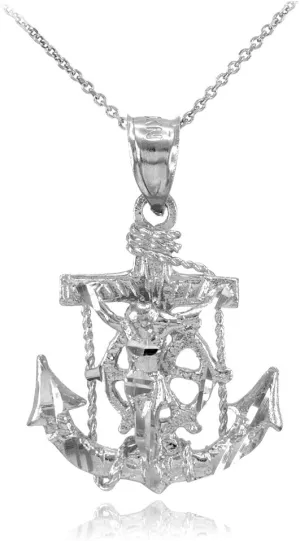 Men's Fine Jewelry 925 Sterling Silver Mariner's Cross with Crucifix Pendant Necklace