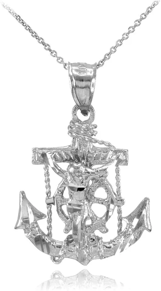 Men's Fine Jewelry 925 Sterling Silver Mariner's Cross with Crucifix Pendant Necklace