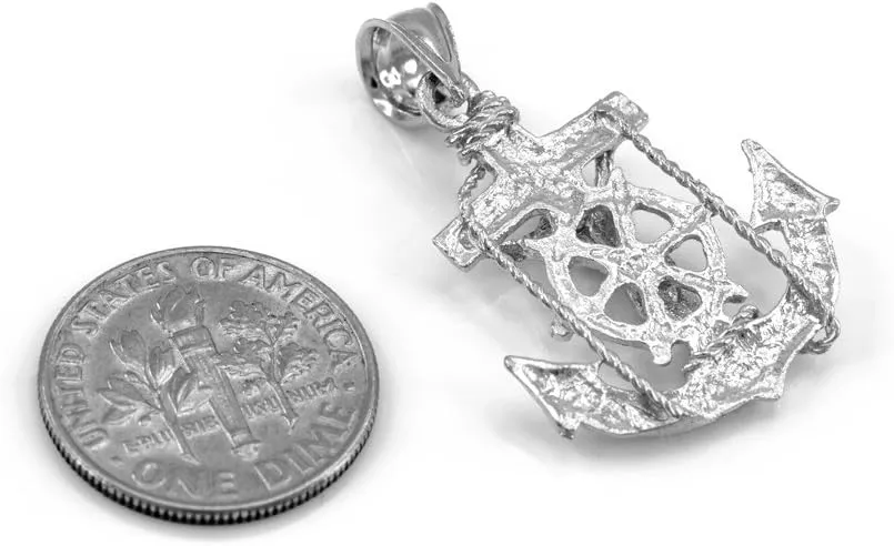 Men's Fine Jewelry 925 Sterling Silver Mariner's Cross with Crucifix Pendant Necklace