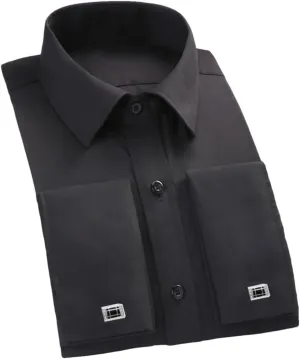 Mens French Cuff Formal Business Dress Shirt Long Sleeve Party Wedding Tuxedo Shirts with Cufflinks