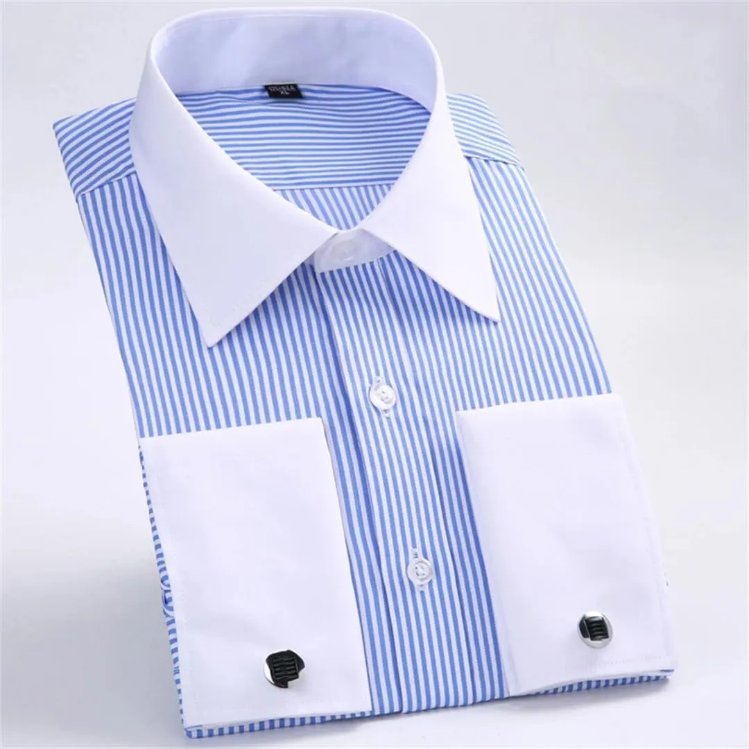 Mens French Cuff Formal Business Dress Shirt Long Sleeve Party Wedding Tuxedo Shirts with Cufflinks