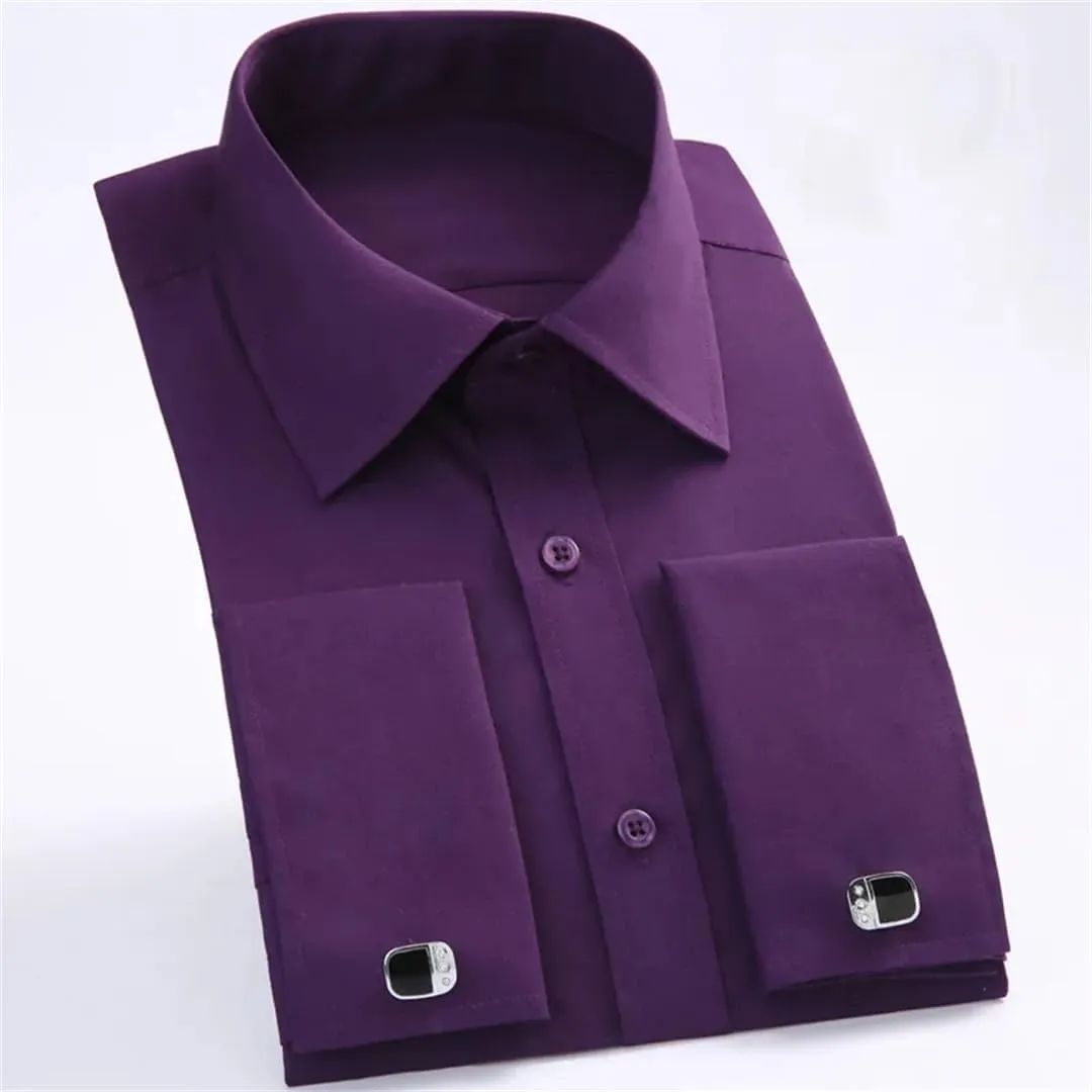 Mens French Cuff Formal Business Dress Shirt Long Sleeve Party Wedding Tuxedo Shirts with Cufflinks