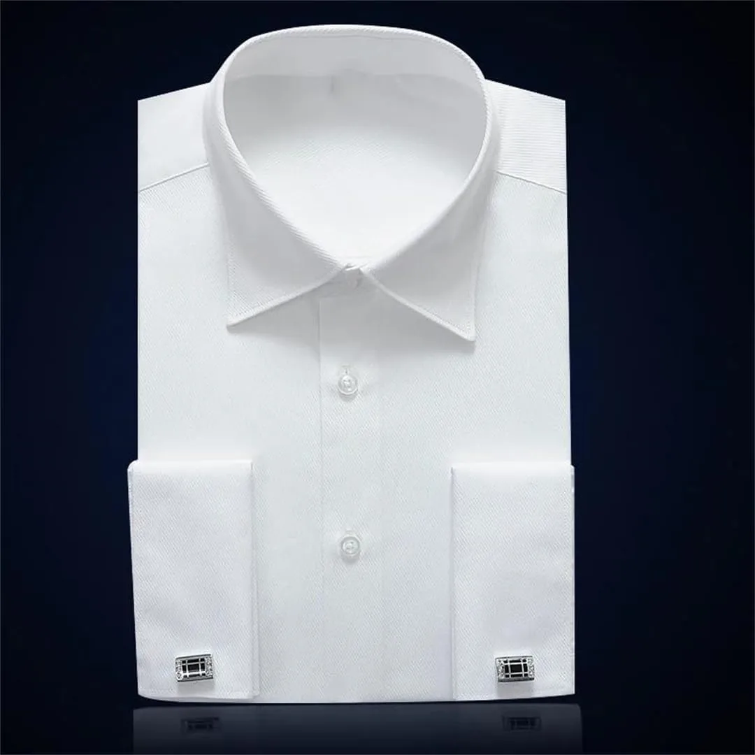 Mens French Cuff Formal Business Dress Shirt Long Sleeve Party Wedding Tuxedo Shirts with Cufflinks