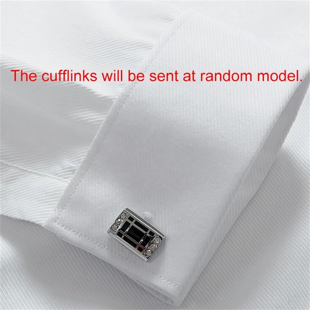 Mens French Cuff Formal Business Dress Shirt Long Sleeve Party Wedding Tuxedo Shirts with Cufflinks
