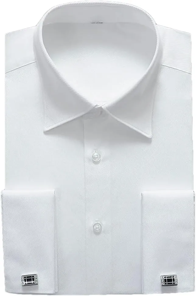 Mens French Cuff Formal Business Dress Shirt Long Sleeve Party Wedding Tuxedo Shirts with Cufflinks