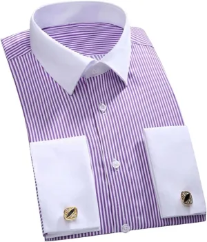 Mens French Cuff Formal Business Dress Shirt Long Sleeve Party Wedding Tuxedo Shirts with Cufflinks