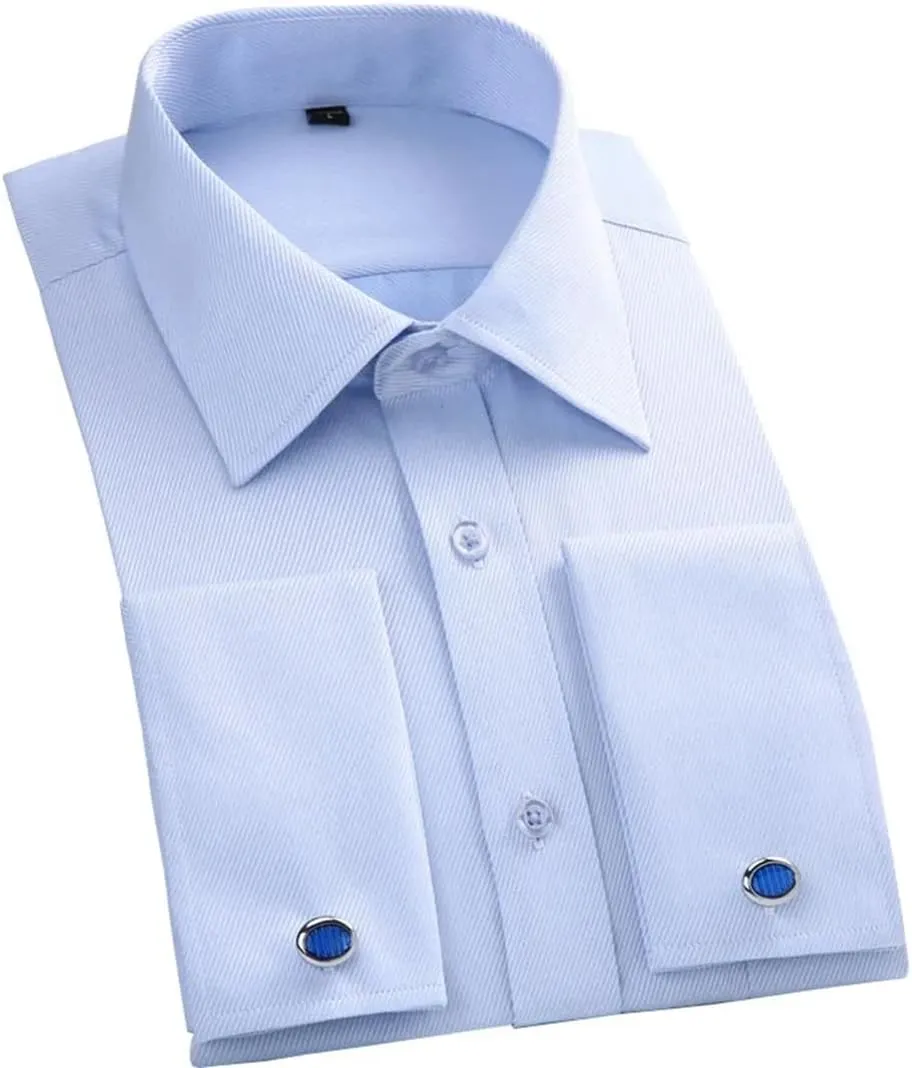Mens French Cuff Formal Business Dress Shirt Long Sleeve Party Wedding Tuxedo Shirts with Cufflinks