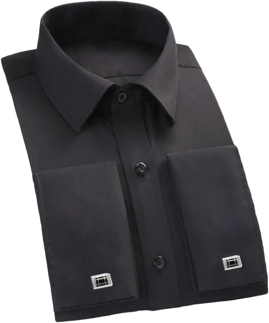 Mens French Cuff Formal Business Dress Shirt Long Sleeve Party Wedding Tuxedo Shirts with Cufflinks