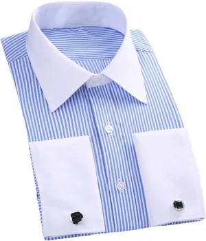 Mens French Cuff Formal Business Dress Shirt Long Sleeve Party Wedding Tuxedo Shirts with Cufflinks