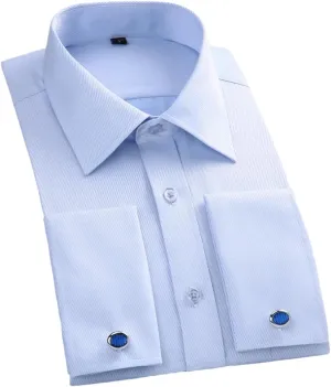 Mens French Cuff Formal Business Dress Shirt Long Sleeve Party Wedding Tuxedo Shirts with Cufflinks