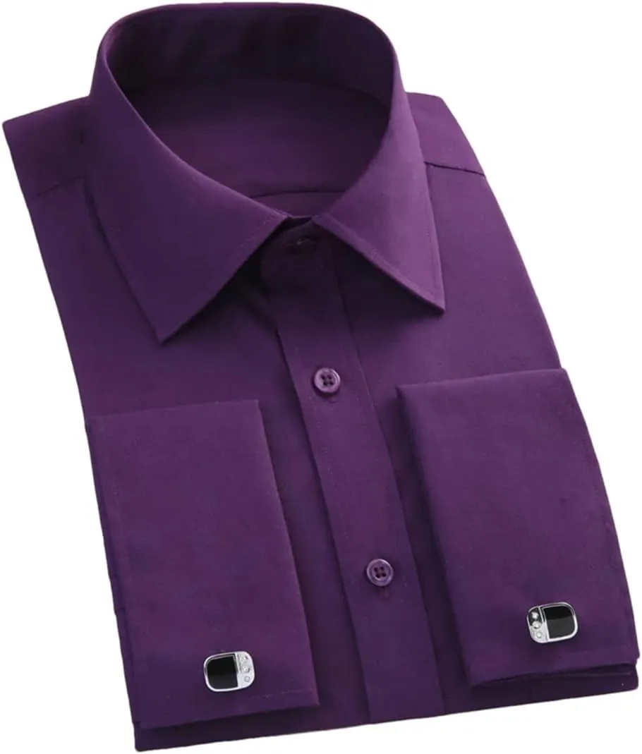 Mens French Cuff Formal Business Dress Shirt Long Sleeve Party Wedding Tuxedo Shirts with Cufflinks