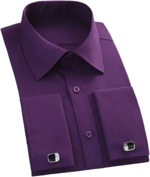 Mens French Cuff Formal Business Dress Shirt Long Sleeve Party Wedding Tuxedo Shirts with Cufflinks