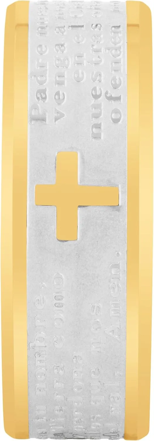 Men's Stainless Steel Band with Lord's Prayer in Spanish (Yellow Tone Finish) Faith in Style