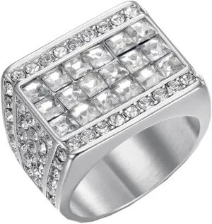 Men's Stainless Steel Creative Vintage Square Zirconia Ring Hip Hop Style