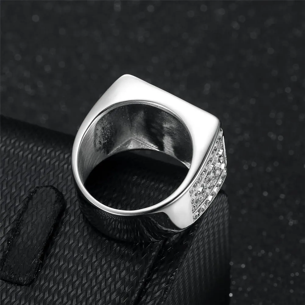Men's Stainless Steel Creative Vintage Square Zirconia Ring Hip Hop Style