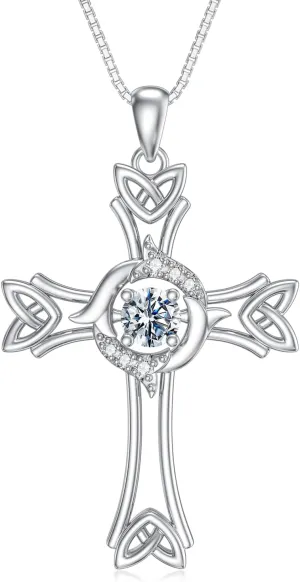 Moissanite Diamond Cross Necklace for Women, 14K Gold Plated Sterling Silver Crucifix/Celtic/Star of David Cross Pendant Necklace Faith Jewelry Birthday Christmas Gift for Her Mom Wife, 18 2