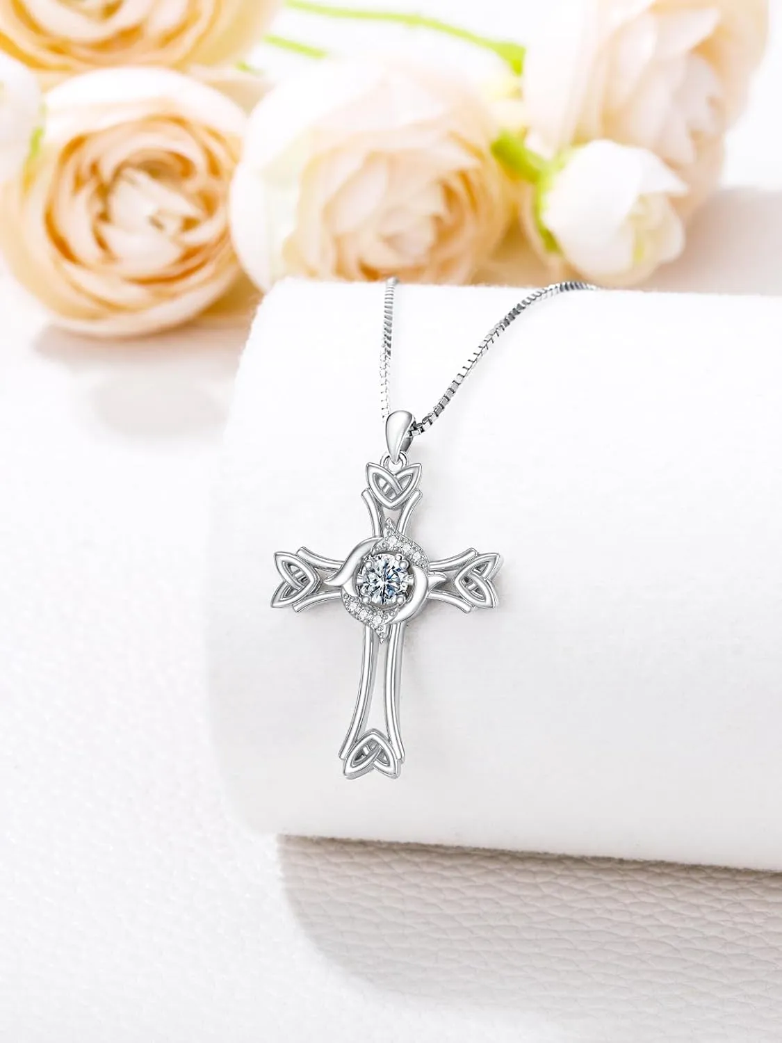 Moissanite Diamond Cross Necklace for Women, 14K Gold Plated Sterling Silver Crucifix/Celtic/Star of David Cross Pendant Necklace Faith Jewelry Birthday Christmas Gift for Her Mom Wife, 18 2