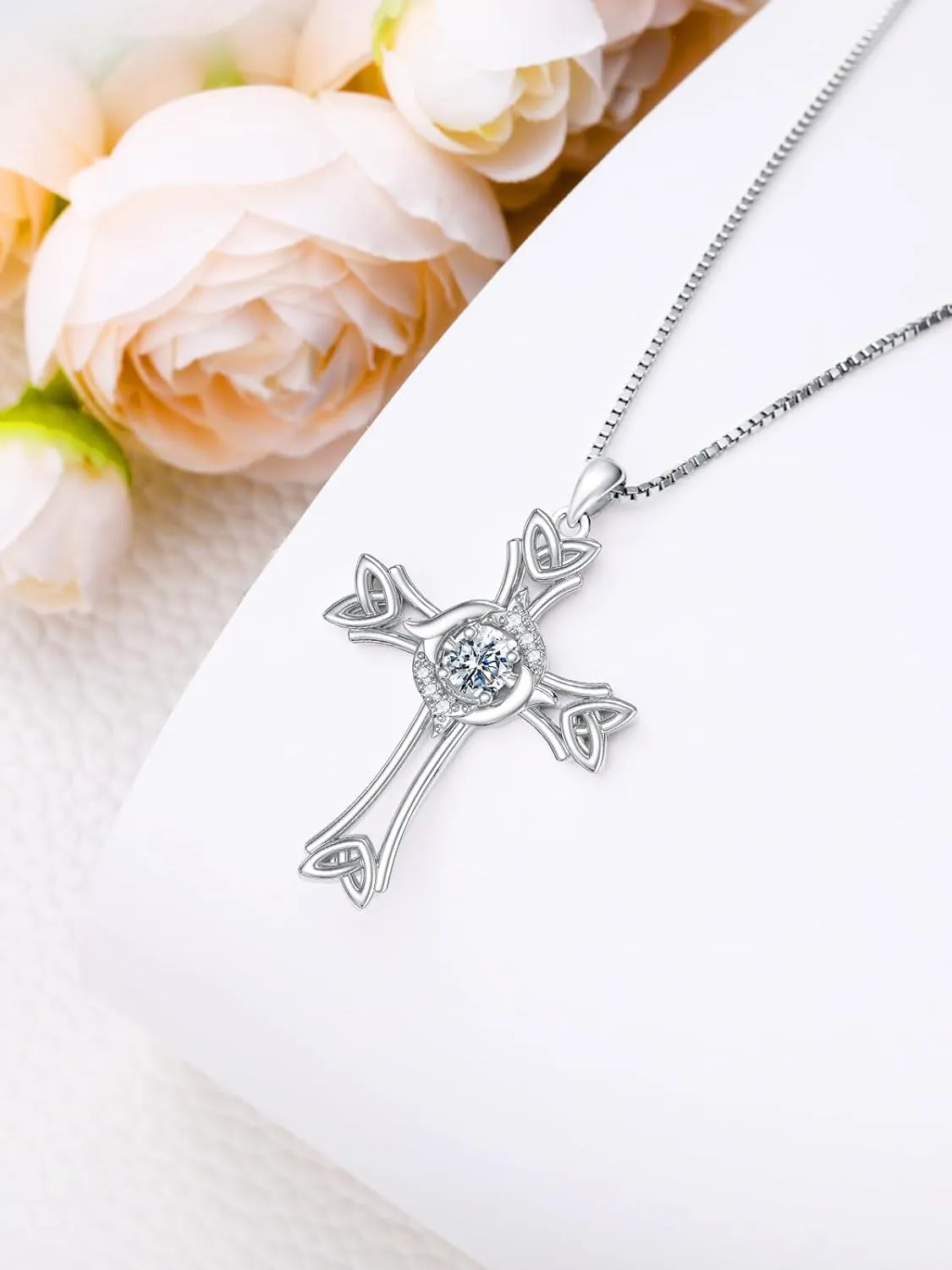 Moissanite Diamond Cross Necklace for Women, 14K Gold Plated Sterling Silver Crucifix/Celtic/Star of David Cross Pendant Necklace Faith Jewelry Birthday Christmas Gift for Her Mom Wife, 18 2