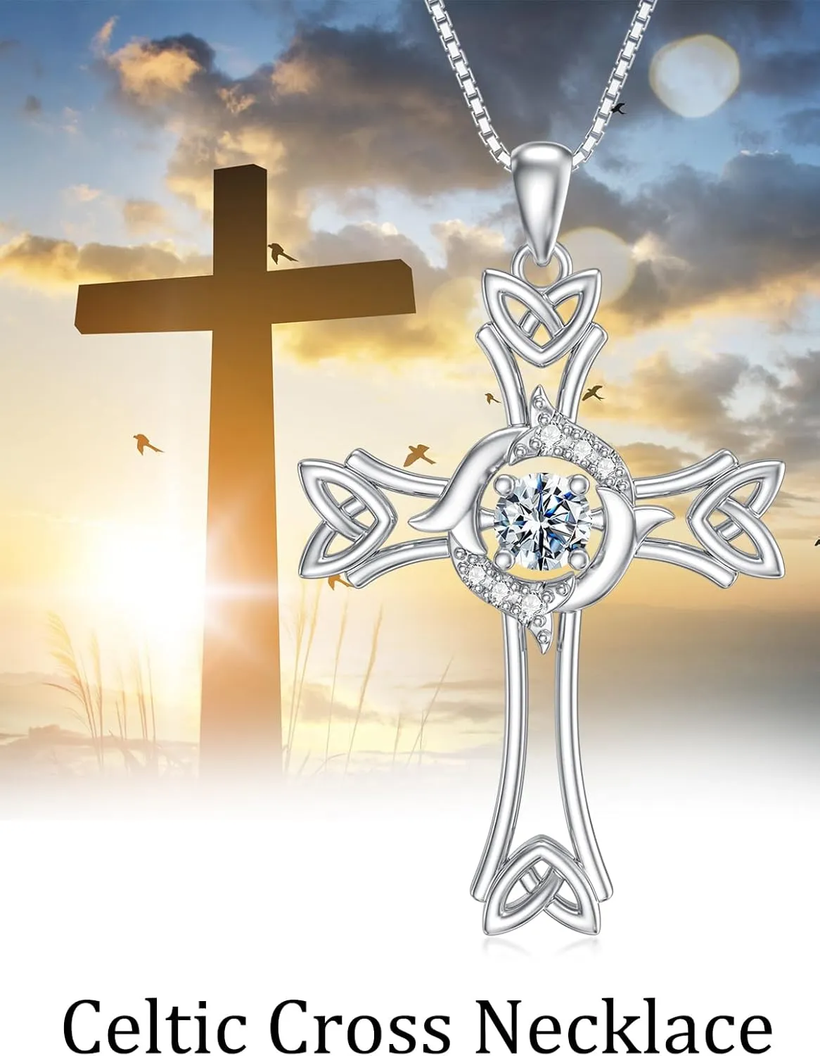 Moissanite Diamond Cross Necklace for Women, 14K Gold Plated Sterling Silver Crucifix/Celtic/Star of David Cross Pendant Necklace Faith Jewelry Birthday Christmas Gift for Her Mom Wife, 18 2