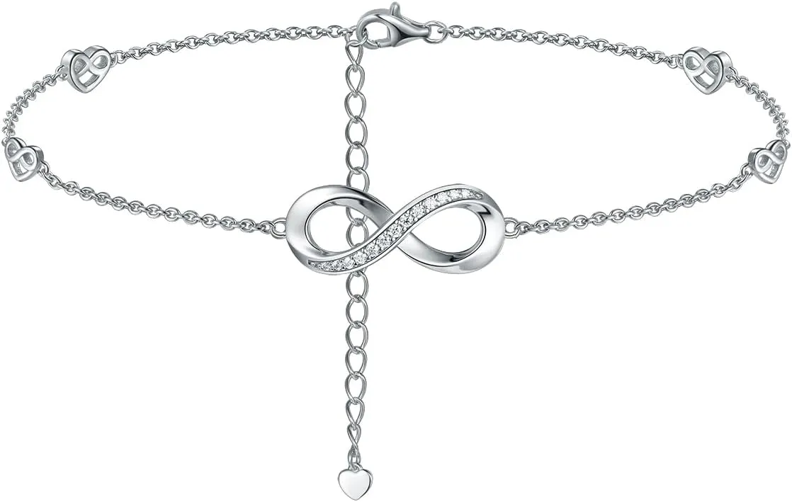 Moissanite Infinity Bracelet/Anklet for Women, Real Authentic 925 Sterling Silver Hypoallergenic, Beautiful Summer Jewelry, Bracelet: 5.8-7.8inch(15-19cm), Anklet: 8.6-10.6inch(21-26cm), Adjustable