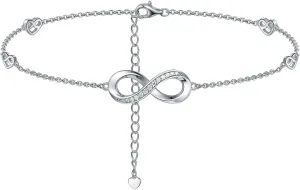 Moissanite Infinity Bracelet/Anklet for Women, Real Authentic 925 Sterling Silver Hypoallergenic, Beautiful Summer Jewelry, Bracelet: 5.8-7.8inch(15-19cm), Anklet: 8.6-10.6inch(21-26cm), Adjustable