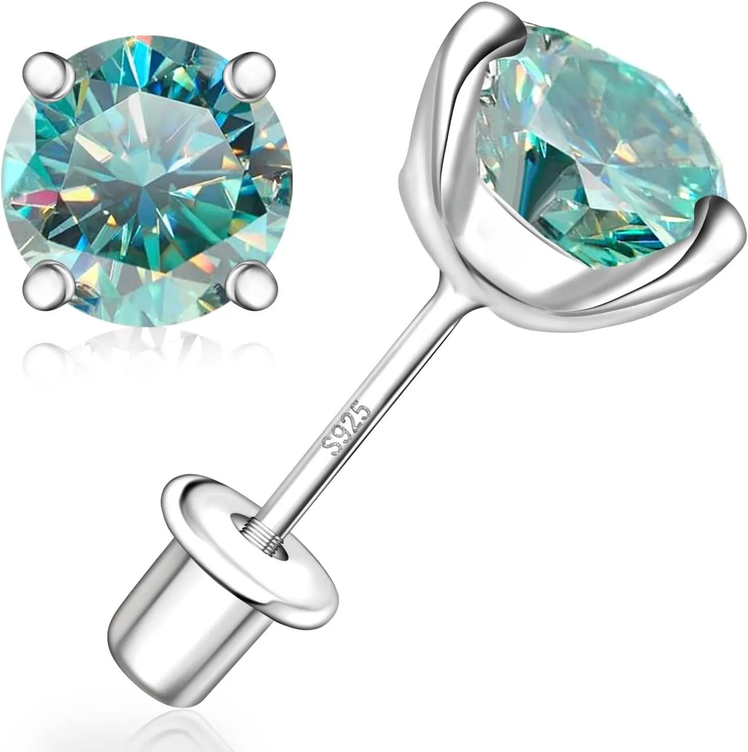 Moissanite Screw Back Earrings Studs - 0.6CT-2CT Moissanite Earrings for Women 925 Sterling Silver Piercing Real Colorful Moissanite Diamond Hypoallergenic Jewelry Ear Stud Gifts