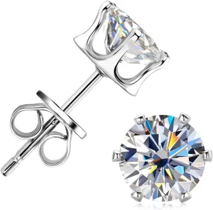 Moissanite Stud Earrings for Women, 0.2-6.0cttw D Color VVS1 Sterling Silver 6 Prong Stud Earring for Women or Men Birthday Gifts