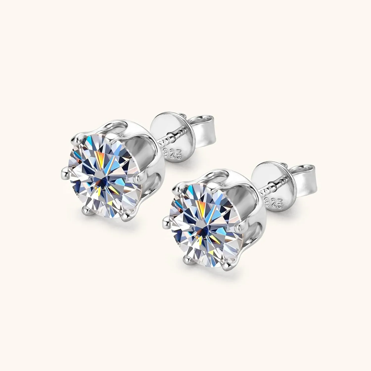 Moissanite Stud Earrings for Women, 0.2-6.0cttw D Color VVS1 Sterling Silver 6 Prong Stud Earring for Women or Men Birthday Gifts