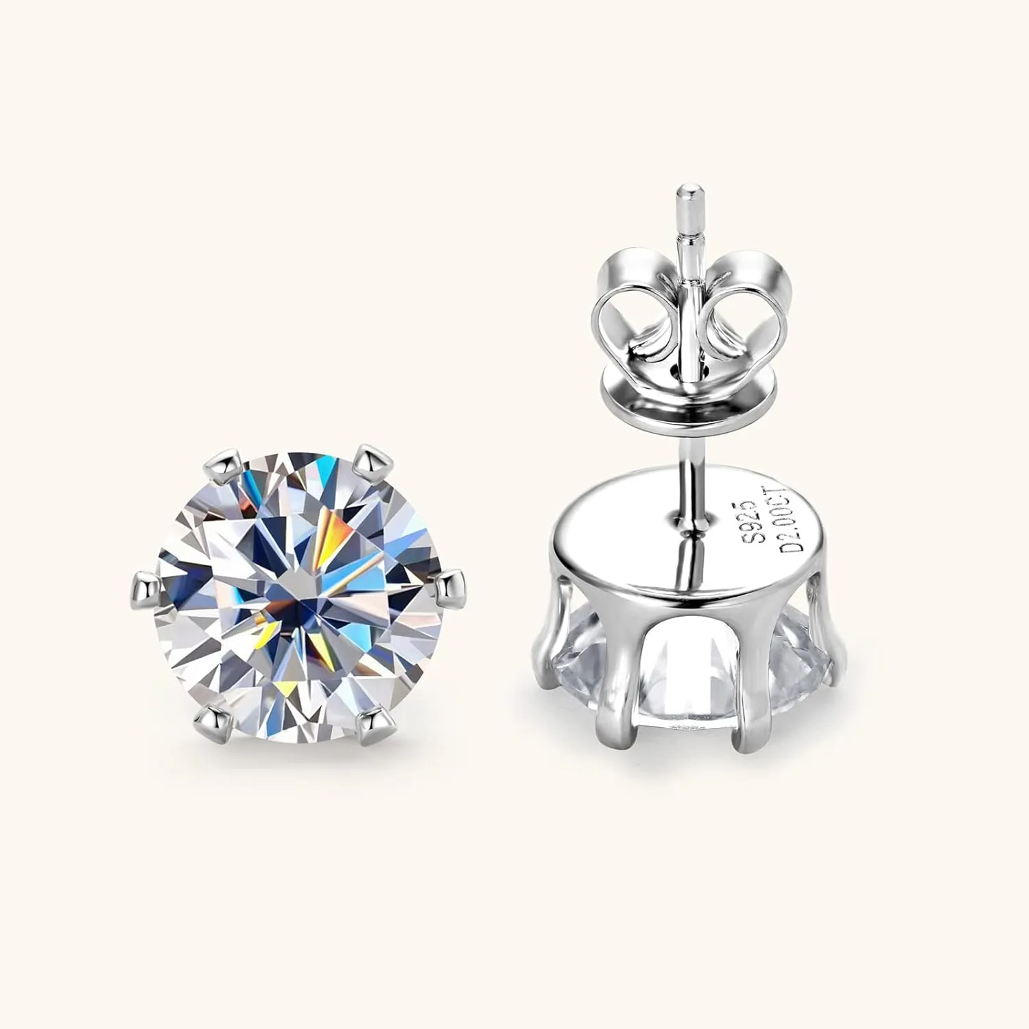 Moissanite Stud Earrings for Women, 0.2-6.0cttw D Color VVS1 Sterling Silver 6 Prong Stud Earring for Women or Men Birthday Gifts
