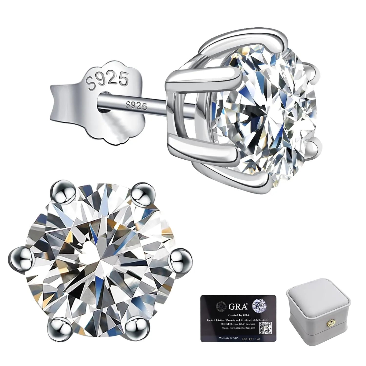 Moissanite Stud Earrings for Women 1CT 925 Sterling Silver Earrings for Women Men 18K White Gold Plated Earrings D Color VVS1 Round Lab Created Diamond Earrings for Men
