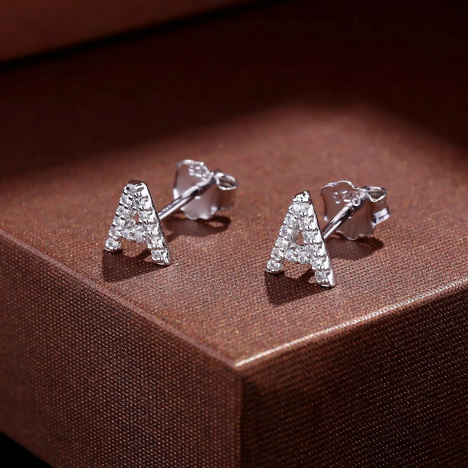 MONOOC Initial Stud Earrings for Girls - S925 Sterling Silver Post Cubic Zirconia Stud Earrings Initial Earrings for Girls Women Hypoallergenic Earrings Birthday Gifts for Girls Kids Jewelry