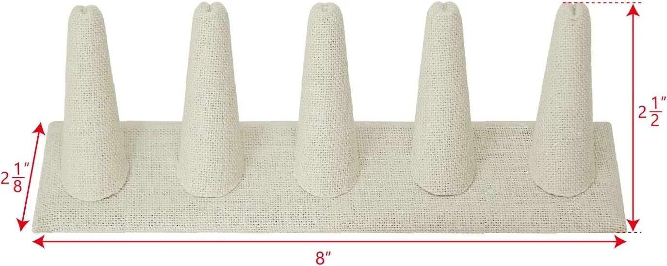 MOOCA 2 Pcs Set Ring Organizer for Showcase Display Drawer 5 Long Ring Storage Holder Jewelry Display Stands Showcase Jewelry Storage Counter, Beige Linen, 8 W x 2 1/8 D x 2 1/2 H in