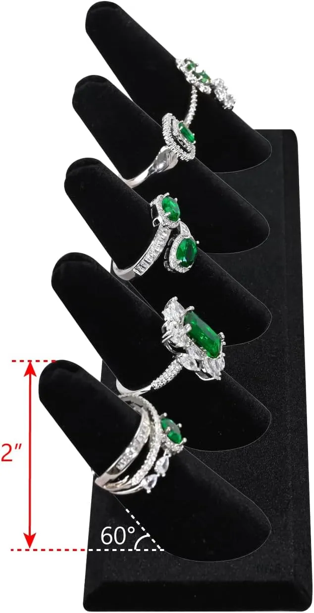 MOOCA 2 Pcs Set Ring Organizer for Showcase Display Drawer 5 Long Ring Storage Holder Jewelry Display Stands Showcase Jewelry Storage Counter, Black Velvet, 8 W x 2 1/8 D x 2 1/2 H in