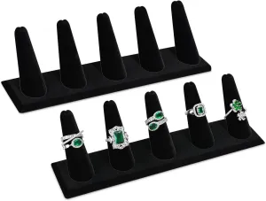 MOOCA 2 Pcs Set Ring Organizer for Showcase Display Drawer 5 Long Ring Storage Holder Jewelry Display Stands Showcase Jewelry Storage Counter, Black Velvet, 8 W x 2 1/8 D x 2 1/2 H in