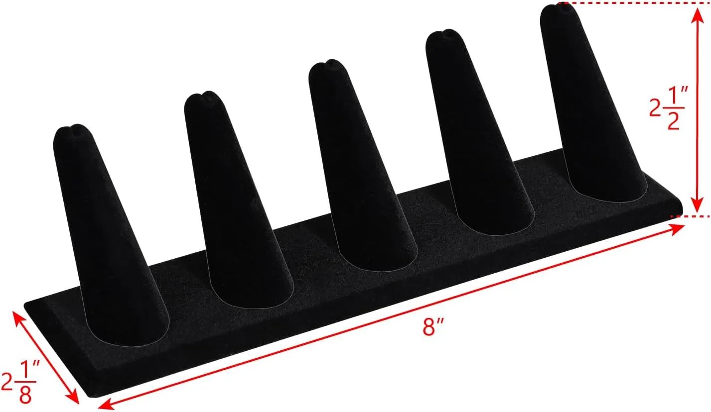 MOOCA 2 Pcs Set Ring Organizer for Showcase Display Drawer 5 Long Ring Storage Holder Jewelry Display Stands Showcase Jewelry Storage Counter, Black Velvet, 8 W x 2 1/8 D x 2 1/2 H in