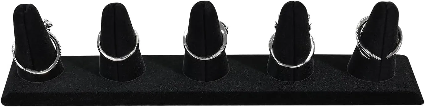 MOOCA 2 Pcs Set Ring Organizer for Showcase Display Drawer 5 Long Ring Storage Holder Jewelry Display Stands Showcase Jewelry Storage Counter, Black Velvet, 8 W x 2 1/8 D x 2 1/2 H in