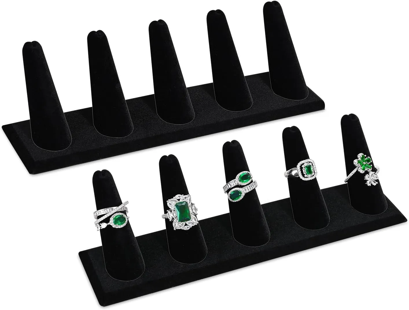 MOOCA 2 Pcs Set Ring Organizer for Showcase Display Drawer 5 Long Ring Storage Holder Jewelry Display Stands Showcase Jewelry Storage Counter, Black Velvet, 8 W x 2 1/8 D x 2 1/2 H in