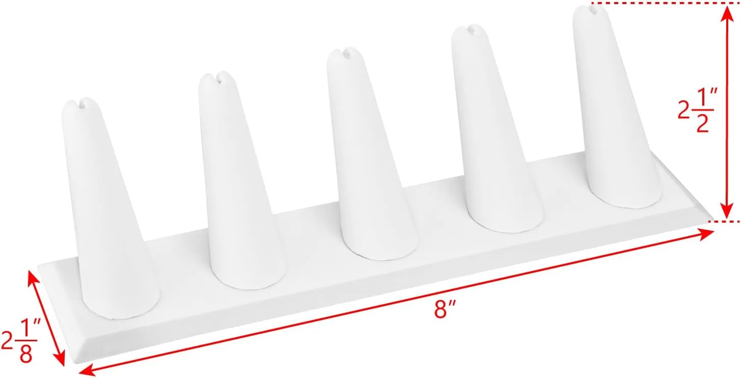 MOOCA 2 Pcs Set Ring Organizer for Showcase Display Drawer 5 Long Ring Storage Holder Jewelry Display Stands Showcase Jewelry Storage Counter, White Leatherette, 8 W x 2 1/8 D x 2 1/2 H in
