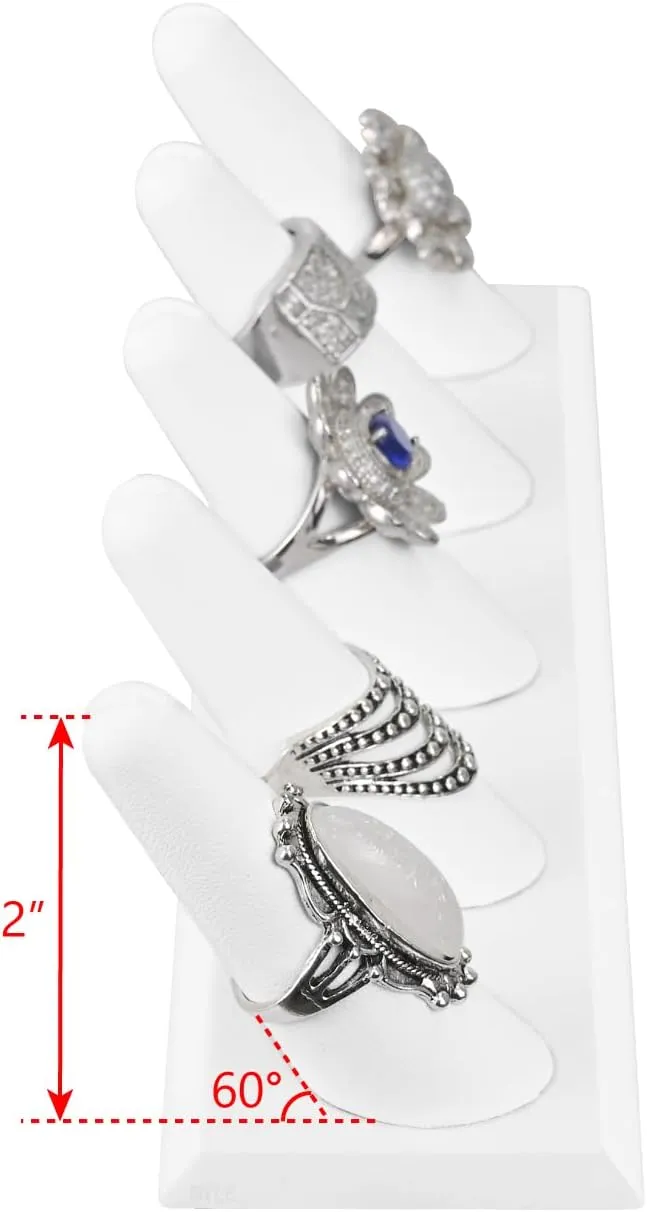 MOOCA 2 Pcs Set Ring Organizer for Showcase Display Drawer 5 Long Ring Storage Holder Jewelry Display Stands Showcase Jewelry Storage Counter, White Leatherette, 8 W x 2 1/8 D x 2 1/2 H in