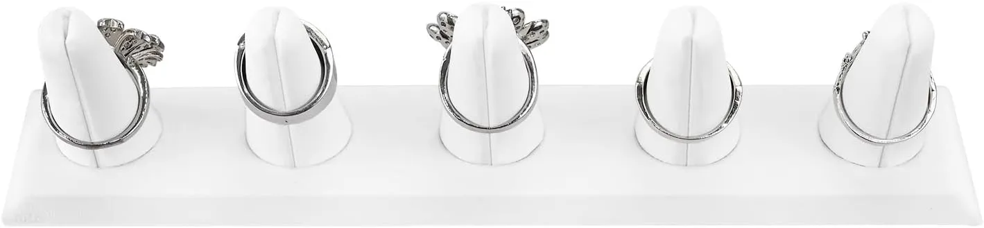 MOOCA 2 Pcs Set Ring Organizer for Showcase Display Drawer 5 Long Ring Storage Holder Jewelry Display Stands Showcase Jewelry Storage Counter, White Leatherette, 8 W x 2 1/8 D x 2 1/2 H in