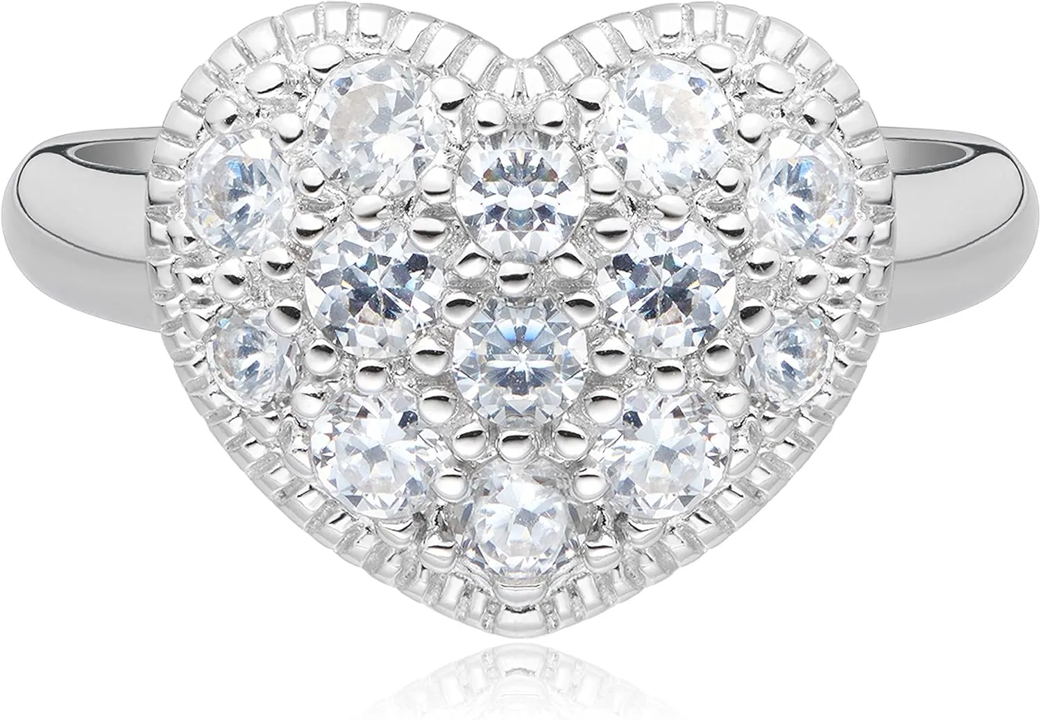 MORGAN & PAIGE .925 Sterling Silver Rhodium Plated Pav-Set Cubic Zirconia Heart Statement Ring for Her - Hypoallergenic Sterling Silver Rings Women Elegant Heart-Shaped Design, Sizes 5-9