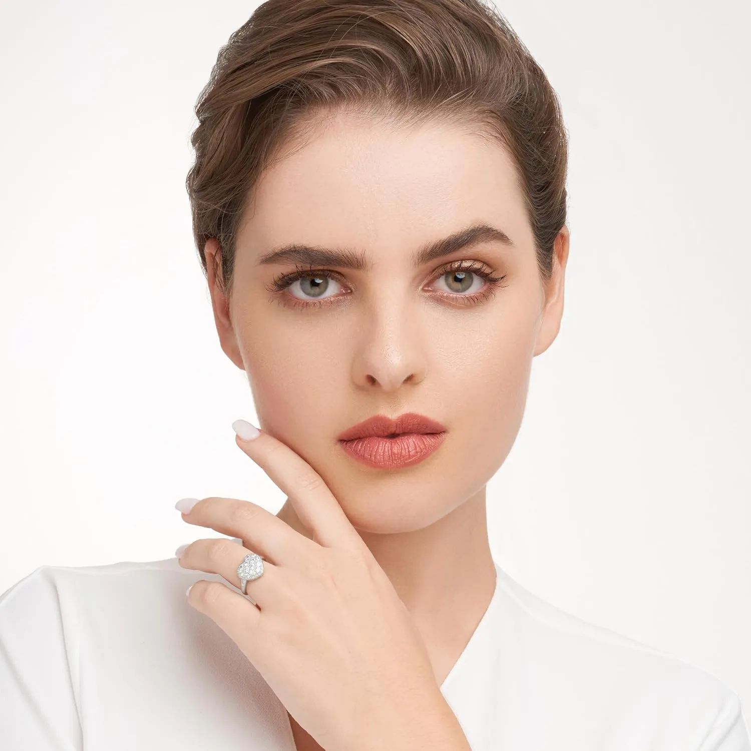 MORGAN & PAIGE .925 Sterling Silver Rhodium Plated Pav-Set Cubic Zirconia Heart Statement Ring for Her - Hypoallergenic Sterling Silver Rings Women Elegant Heart-Shaped Design, Sizes 5-9