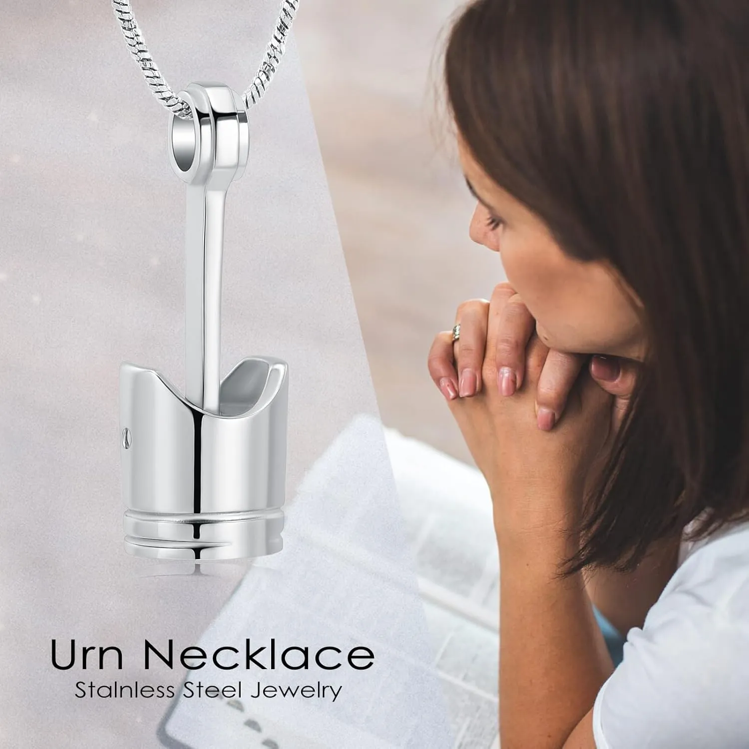 Motor Piston Urn Necklace for Ashes Cremation Jewelry Auto Parts Memorial Keepsake Stainless Steel Ashes Pendant for Men Women