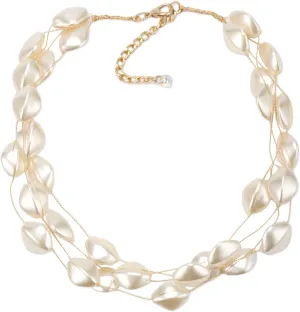 Multi Layer Strands Bib Simulated Pearl Necklace for Women Chunky Statement Bead Gold Color Chain Choker Collar Necklace Jewelry
