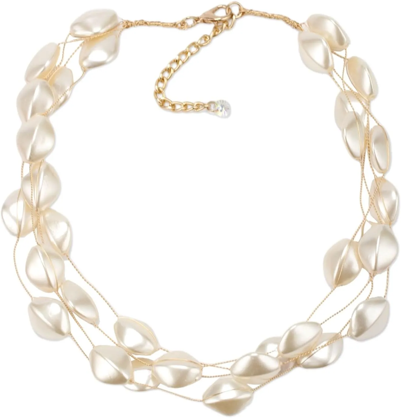 Multi Layer Strands Bib Simulated Pearl Necklace for Women Chunky Statement Bead Gold Color Chain Choker Collar Necklace Jewelry