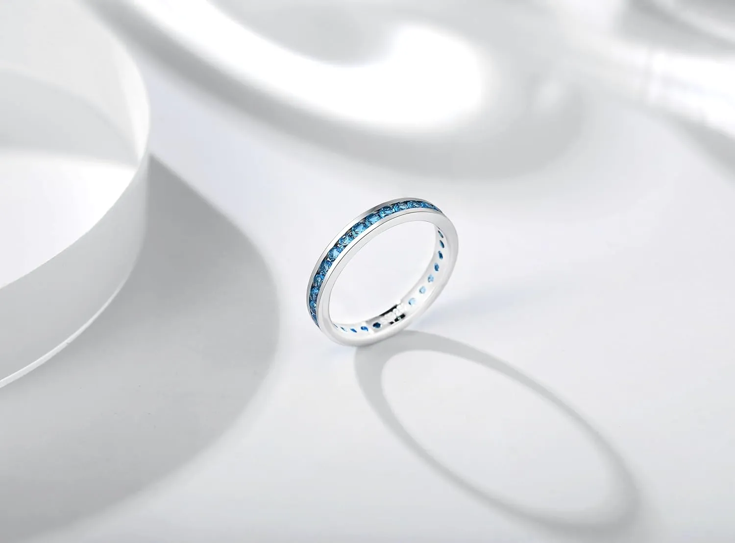 Muses Art Design Sterling Silver 925 CZ Birthstone Eternity Ring (Channel Set/Full Round), Stackable Wedding Engagement Ring