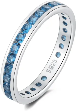 Muses Art Design Sterling Silver 925 CZ Birthstone Eternity Ring (Channel Set/Full Round), Stackable Wedding Engagement Ring