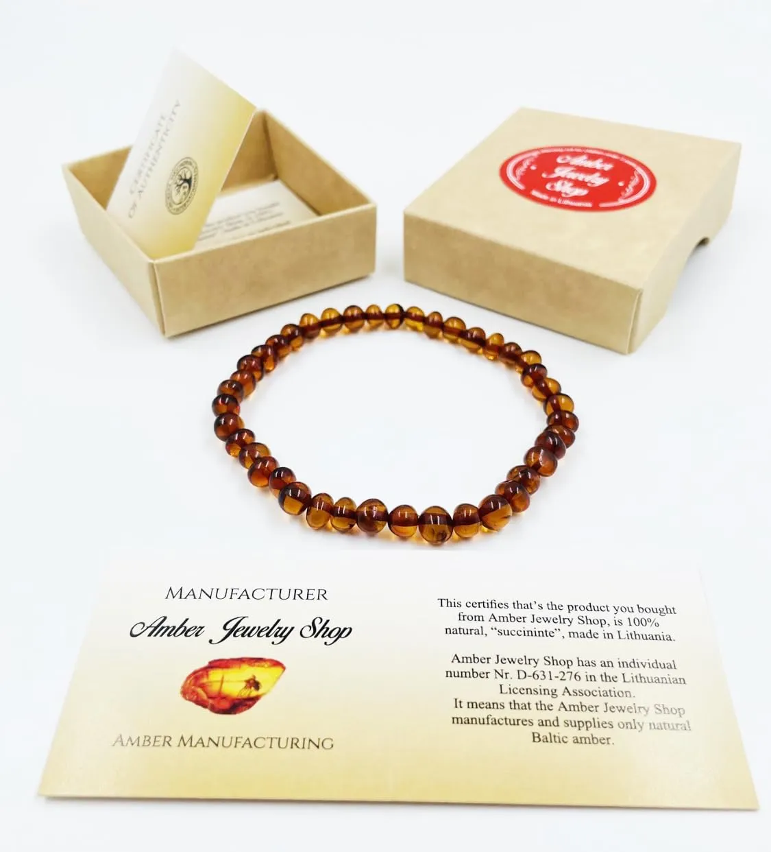 Natural Baltic Amber Bracelet For Adults (Unisex) - Hand made From Genuine Amber Beads (Cognac)